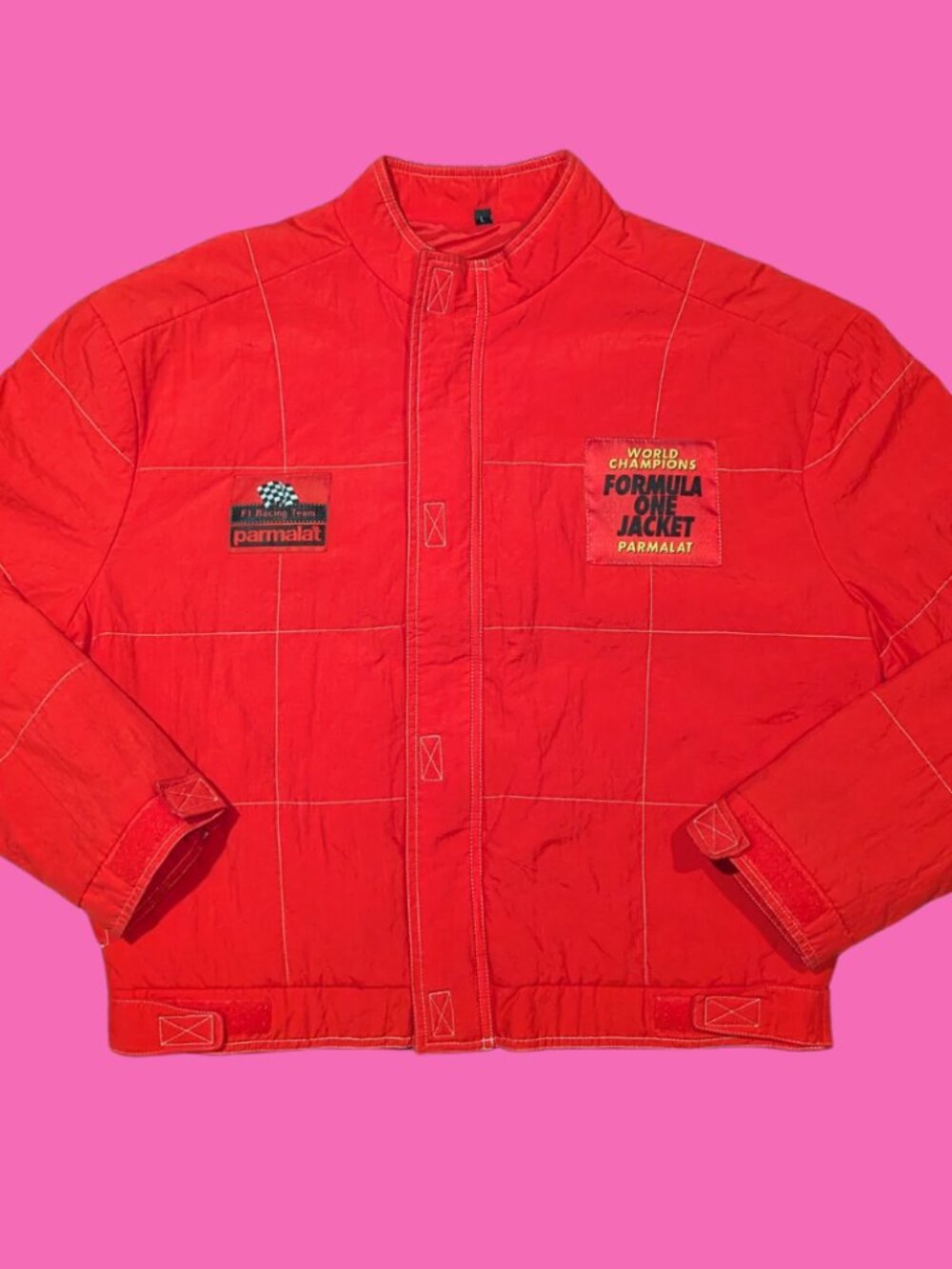 Vintage 1980's Parmalat F1 Racing Team World Champions Red Jacket Size L